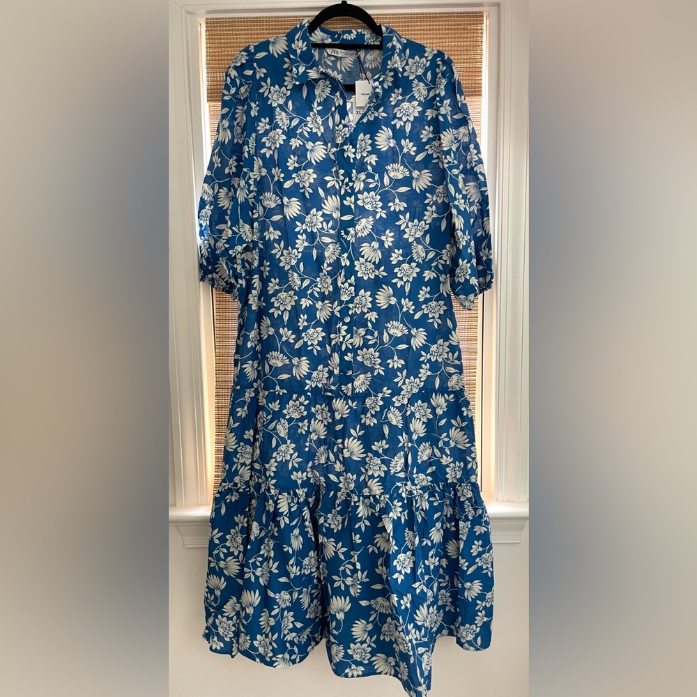 Zara Blue Floral Midi Dress - Picture 3 of 7